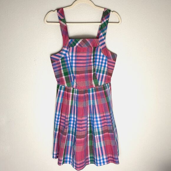 J.Crew Plaid Pleated Apron Sun Dress Size 2 Cotton Poplin Retro Preppy Pinup - Picture 3 of 9